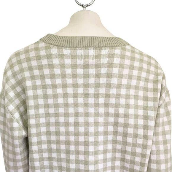 JOIE Bold Button Gingham Plaid Boyfriend Cardigan in Sage & White SZ L - Picture 5 of 10